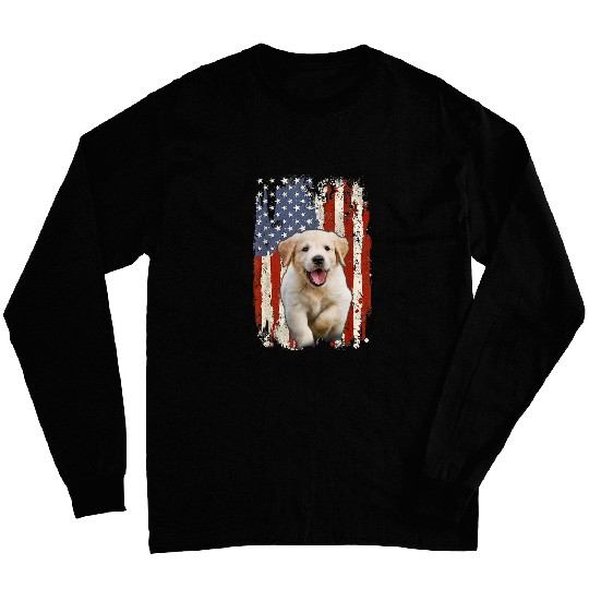 Labrador Lab Dog American White Labrador USA Flag Long Sleeves