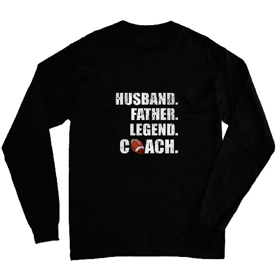Mens Funny Husband Father Legend Flag Football Coachs Fathers Day Long Sleeves