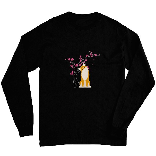 Dog Shiba Inu Japanese Cherry Blossom Flower Sakura Trees Kawaii 3 Long Sleeves