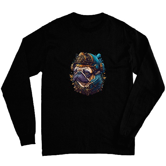 Steampunk Pug Dog Aesthetic Vaporwave Dog Design Long Sleeves