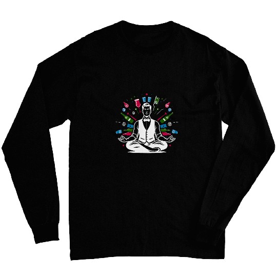 Retro Meditating Bartender Surrounded By Bottles And Glasses Long Sleeves