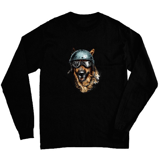 vintages Retro German Shepherd Dog Wearing Motorcycle Helmet Long Sleeves