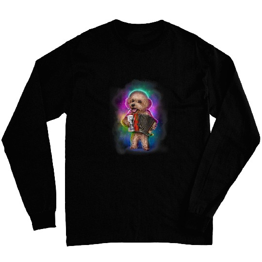 Toy Poodle Dog Play Accordion in Galaxy Rainbow Space Long Sleeves