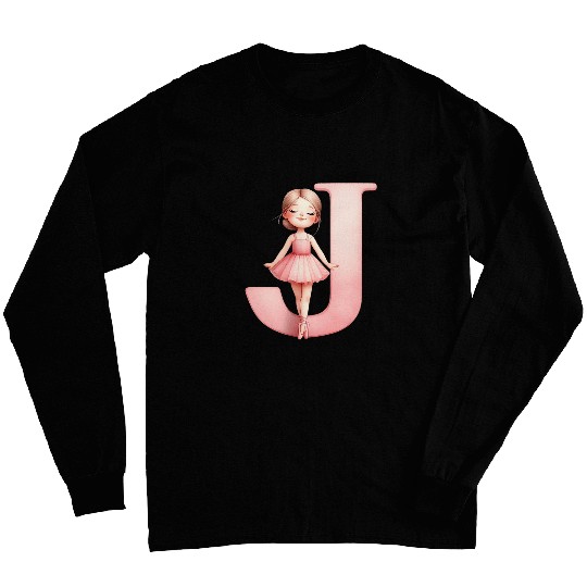 Monogram Letter J Pink Ballerina Girl Ballet Dance Long Sleeves