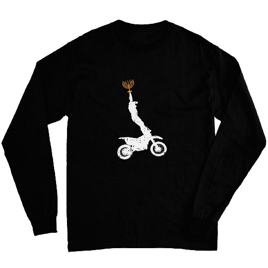 Motorcycle Rider Menorah Hanukkah Funny Chanukah Dirt Bike Long Sleeves