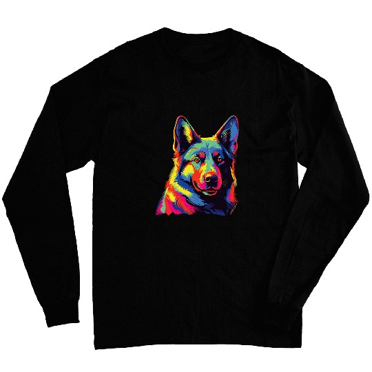 Watercolor Colorful Norwegian Elkhound Dog 1 Long Sleeves
