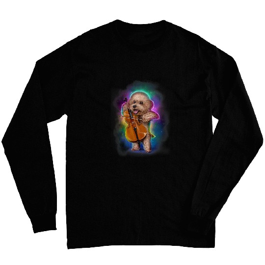 Toy Poodle Dog Play Cello in Galaxy Rainbow Space 1 Long Sleeves