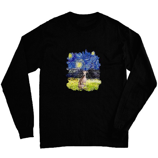 Dog Grayhound Starry Night Impressionist Dog Art Italian Greyhound Long Sleeves