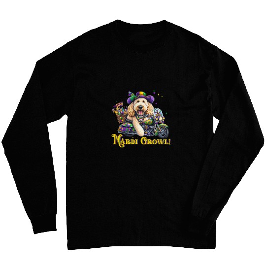 Mardi Gras Goldendoodle Biker Festive Loyal Companion Long Sleeves