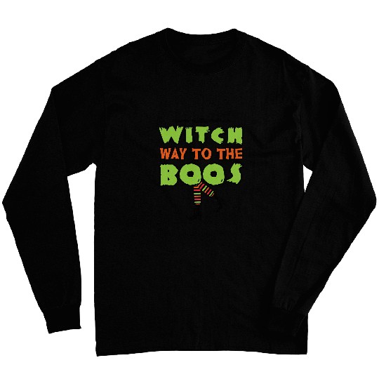 Witch Way To The Boos Funny Halloween Striped Boots Art Long Sleeves