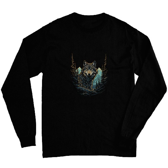 wolfs and Moon Forest Nature Art Women Men Long Sleeves