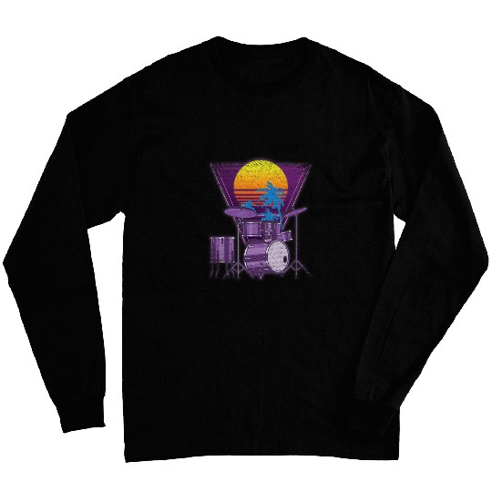 Vaporwave 90s Art Sunset Drummer Percussion Musician Drums Long Sleeves