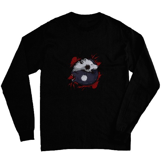 Ying Yang wolfs Japanese wolfs Art Theme Grunge Style Long Sleeves