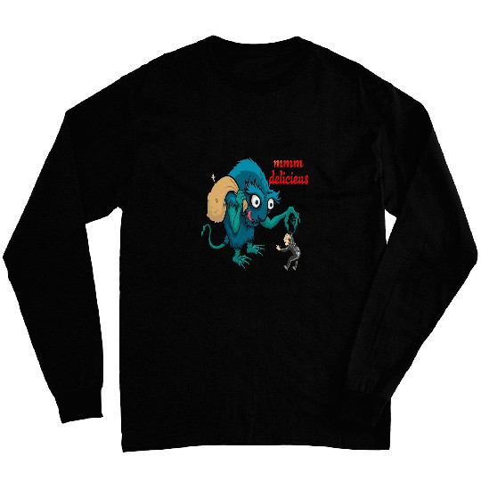 Monsters eat human meat funny scary design horror and panic Long Sleeves