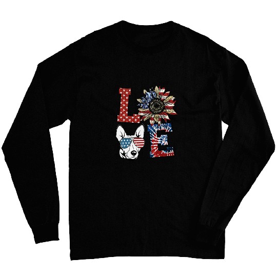 Love Basenji Dog USA Flag Sunflower Tie Dye Long Sleeves
