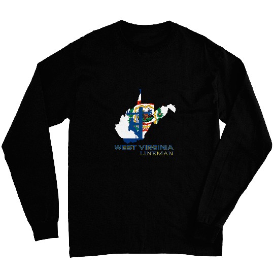 West Virginia Electrical Cable Lineman WVA State Flag Art Long Sleeves