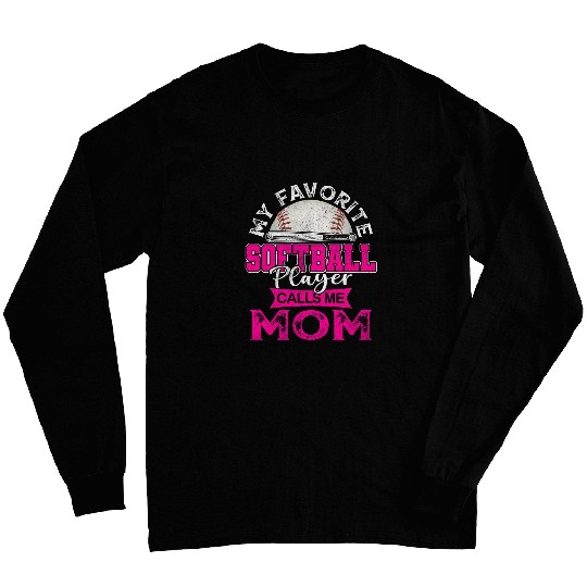 Womens My Favorite Softball Player Calls Me Mom USA Mothers day 1 Long Sleeves