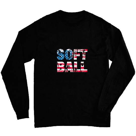 Womens Softball Team Player Silhouette US Flag vintages USA Long Sleeves