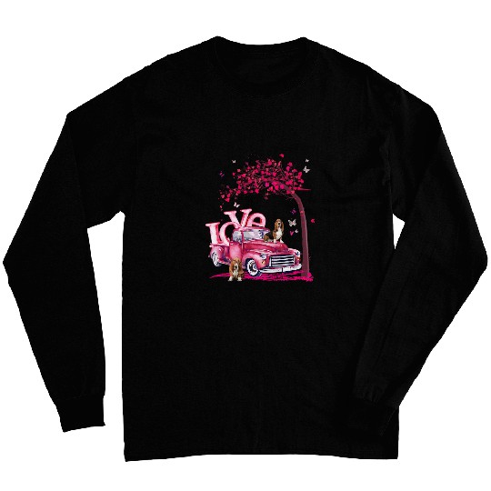 Valentines Day LOVE Pickup Truck Basset Hound Long Sleeves