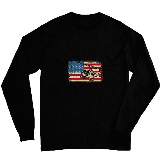 American Patriotic Helicopter Chopper Pilot USA Flag Long Sleeves