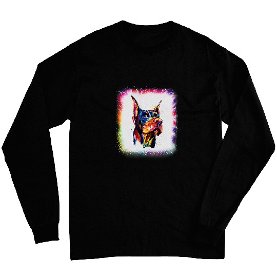 Watercolor Doberman Dog Dad Mom Boy Girl Tie Dye Bleached Long Sleeves