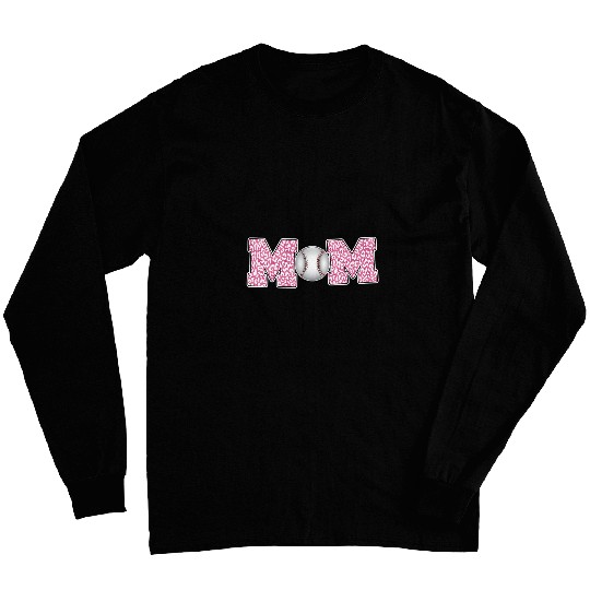 Womens Mom Life Softball Baseball Leopard Funny Mothers Day Long Sleeves