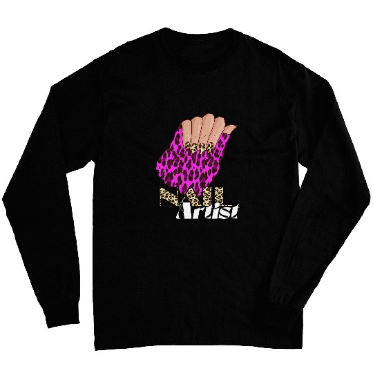 Womens Nail Artist Nail Studio Leopard Manicurist Cosmetologist Long Sleeves
