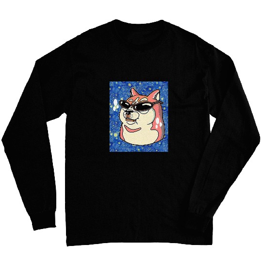Dog Shiba Inu Starry Night Cartoon Funny Dog Shiba Inu Long Sleeves