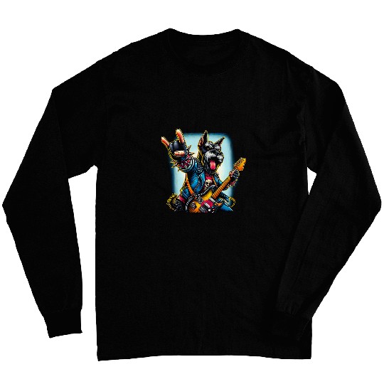 Rock Sign Punk Guitarist Giant Schnauzer Dog Long Sleeves