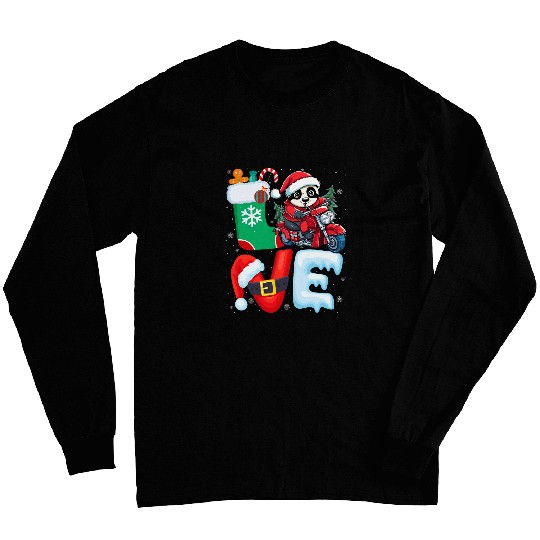 Panda Christmas Panda Riding Motorcycle Santa Hat Xmas Long Sleeves