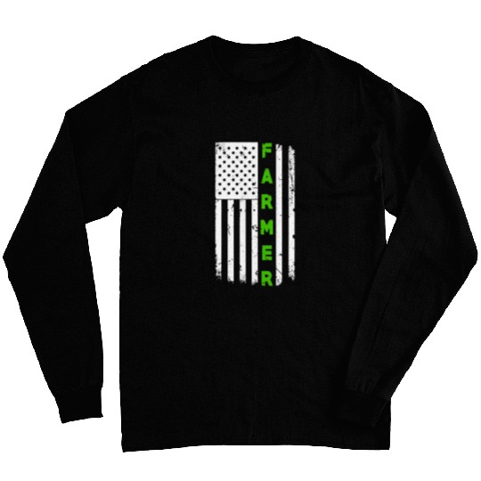 US Flag Farming Agriculture Patriotic Farmer Long Sleeves