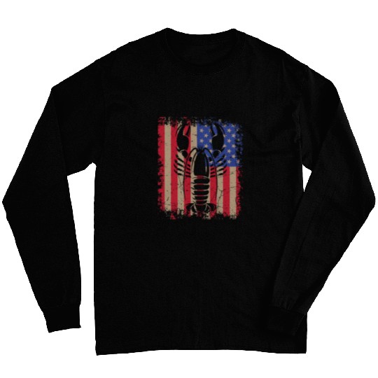 Lobster Seafood Lover Cooking Chef USA American Flag Vintage Long Sleeves