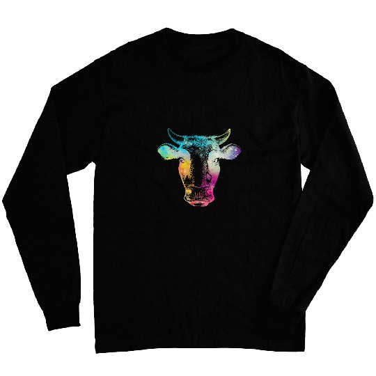 Watercolor Cow Face Art Farm Animal Lover Farmer Cow Lovers Long Sleeves