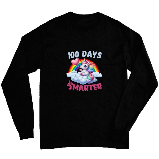 100th Day of School Girls Teacher Unicorns 100 Days Smarter Long Sleeves