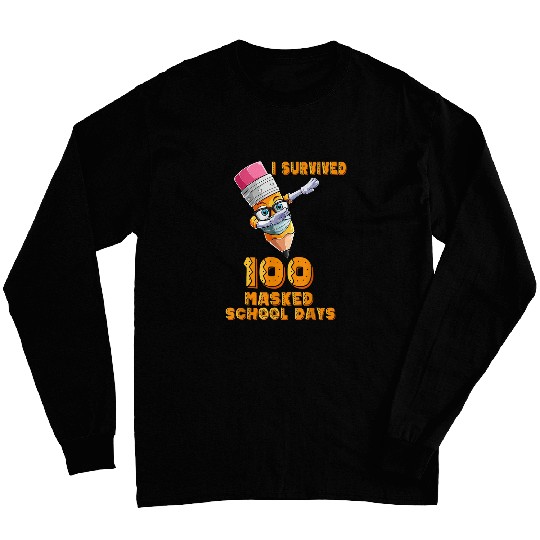 Funny I Survived 100 Masked School Days Cool Crayon 2 Long Sleeves
