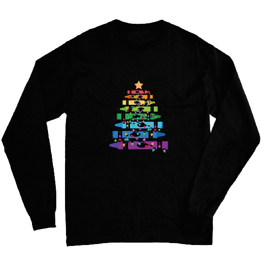 Teacher Crayon Christmas Tree Lights Student School Xmas Long Sleeves
