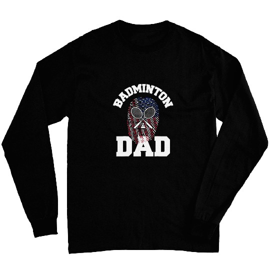 American Flag Fingerprint Patriotic Design Badminton Dad Long Sleeves