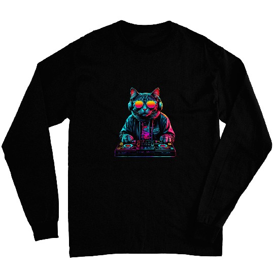 Cat DJ Techno Turntable EDM Cat Electronic Dance Music Long Sleeves