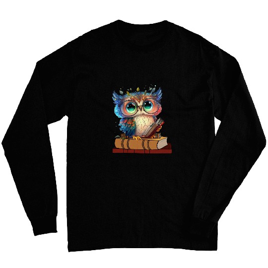Kawaii Owl Reads Book Reading Bookworm Library Book 2 Long Sleeves
