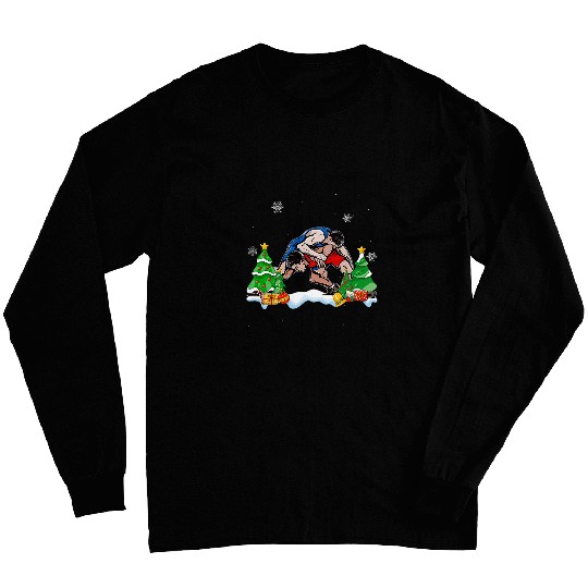 Cool Wrestling Santa Hat Christmas Tree Wrestling Lover Long Sleeves