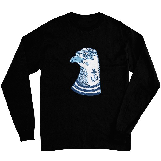 Sailor Seagull Nautical Anchor Sketch Artwork Long Sleeves