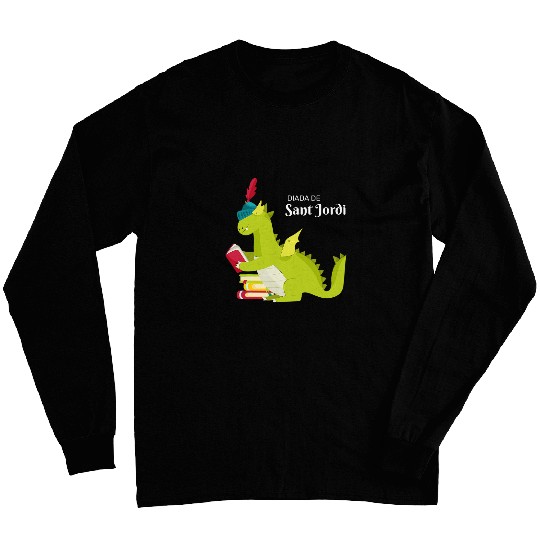 Hand Drawn Diada De Sant Jordi with Dragon Reading Book Long Sleeves