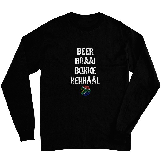 Beer Braai Bokke Herhaal Afrikaans South Africa Rugby Fan Long Sleeves
