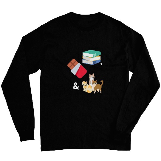 Books Chocolate Cats Cute Book Lover Long Sleeves