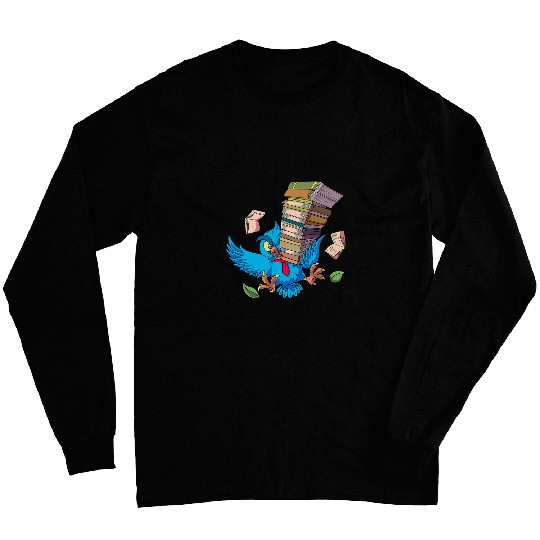 Cartoon owl with pile of books book owl Long Sleeves