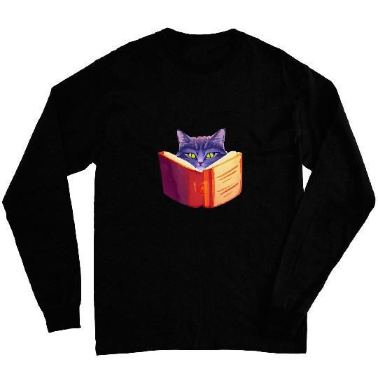 Cat Reads Book Maine Coon Cat Holder Persian Cat Long Sleeves