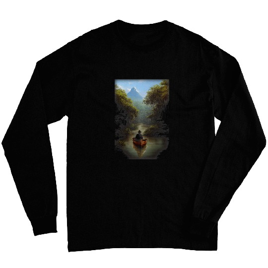 Hyperrealistic Male Traveller Boat Deep On River Nature Long Sleeves