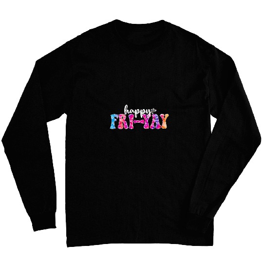 FriYay Tie Dye Funny Groovy Teachers Weekend Vacation Cute Long Sleeves