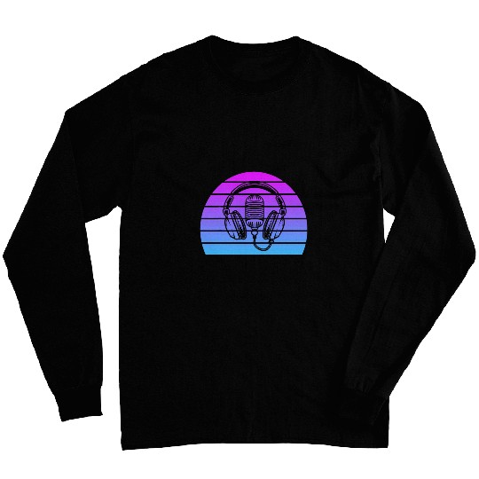 vintages Singer Vocalist Musician Retro Microphone Headphone 4 Long Sleeves