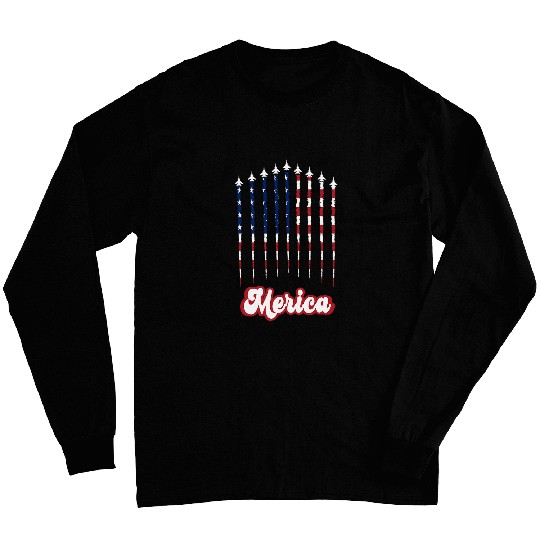 Fighter Jet Airplane USA Flag Happy 4th Of July Patrioti Long Sleeves